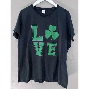 Women’s St. Patrick’s Day “L☘️VE” T-Shirt Black Cotton Shamrock Irish Sz XL